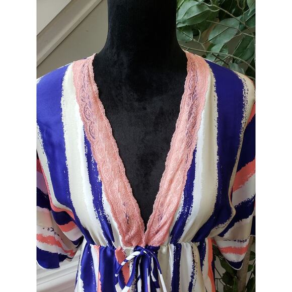 Grass Collection Shift Dress Womens Large Blue White Kimono Sleeve V Neck - Picture 11 of 13